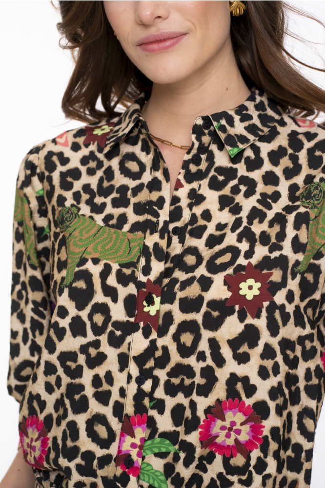 LEOPARD BLOUSE MET KLEURRIJKE DETAILS 53491 20 000720 SAND/GREEN/BLUE